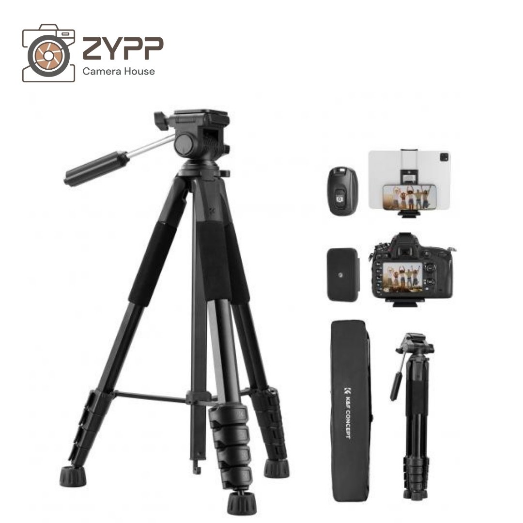 K&F Concept Tripod (1.9m) with Remote and 2-in-1 Phone Holder with Manfrotto Base